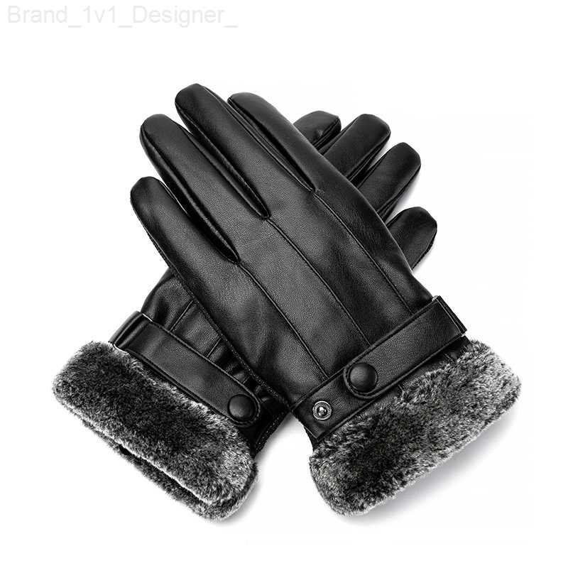 Five Fingers Gloves BISON DENIM Men's Gloves Touch Screen Warm Thicken Winter PU Leather Outdoor Sport Windproof Fashion Winter Gloves for Men S0