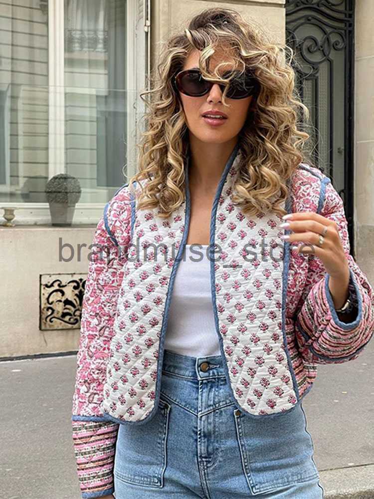 Women's Jackets Printed Quilted Reversible Cotton Coat for Women Long Sleeve Open Front O-Neck Jacket 2023 Autumn Lady Casual Holiday Streetwear 
