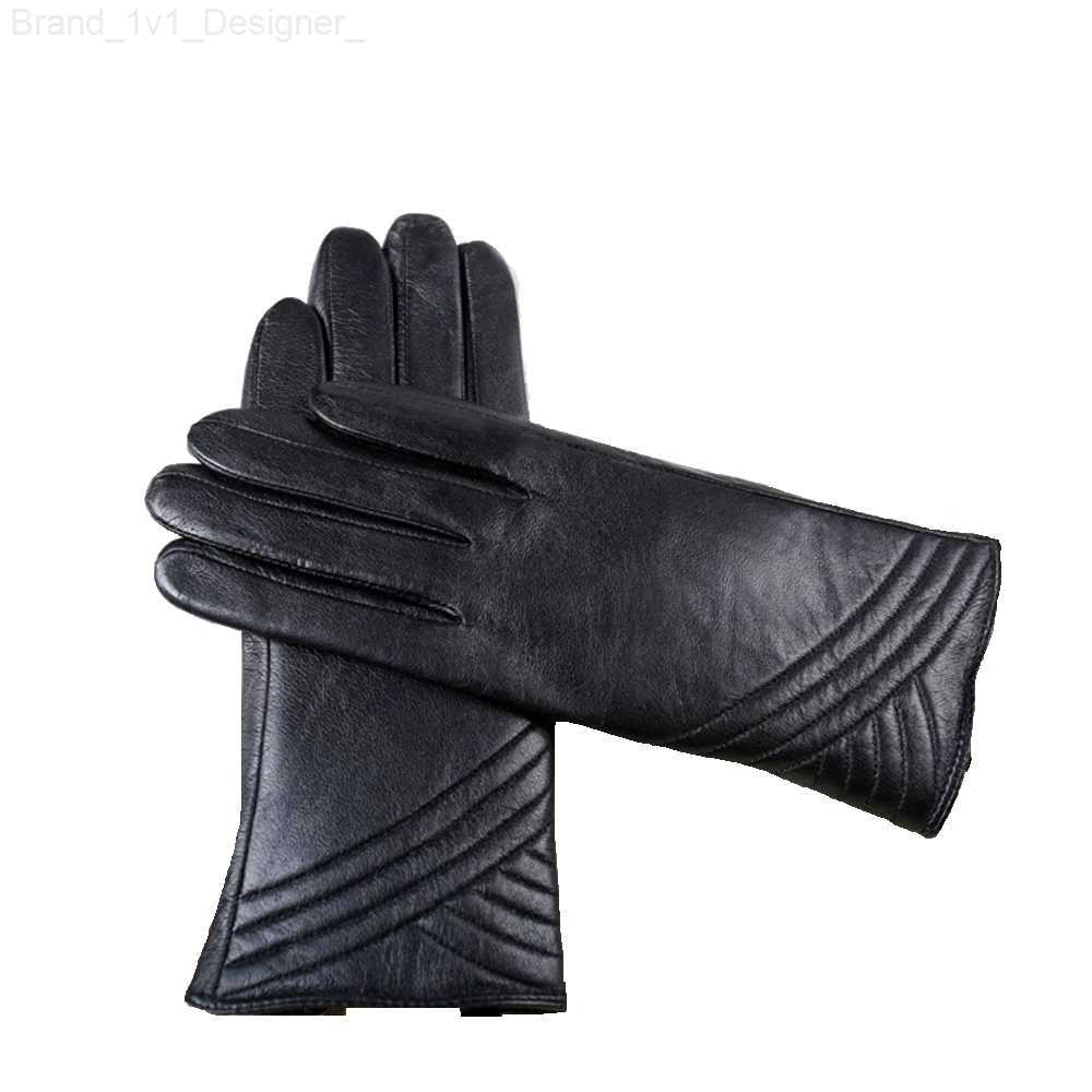 Five Fingers Gloves Women's Leather Gloves Sheepskin Gloves For Ladies Black Genuine Leather Gloves Fashion Womens Gloves 2022 New Style Mittens 