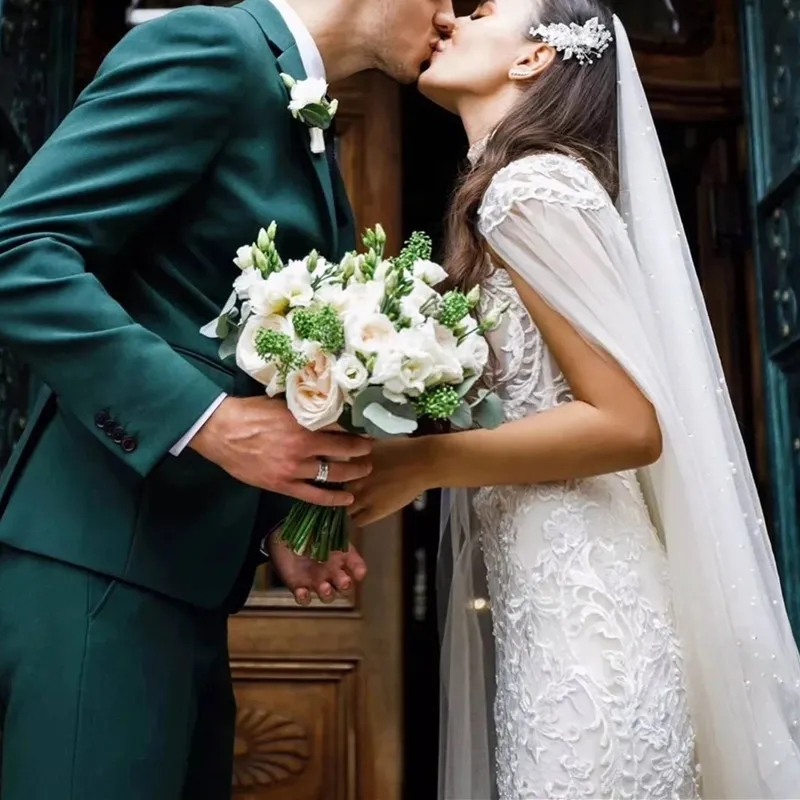 New Arrive Lace Mermaid Wedding Dresses With Tulle Shawl Slim Elegant Bridal Gowns Vestido Noiva Sereia Robe De Mariee