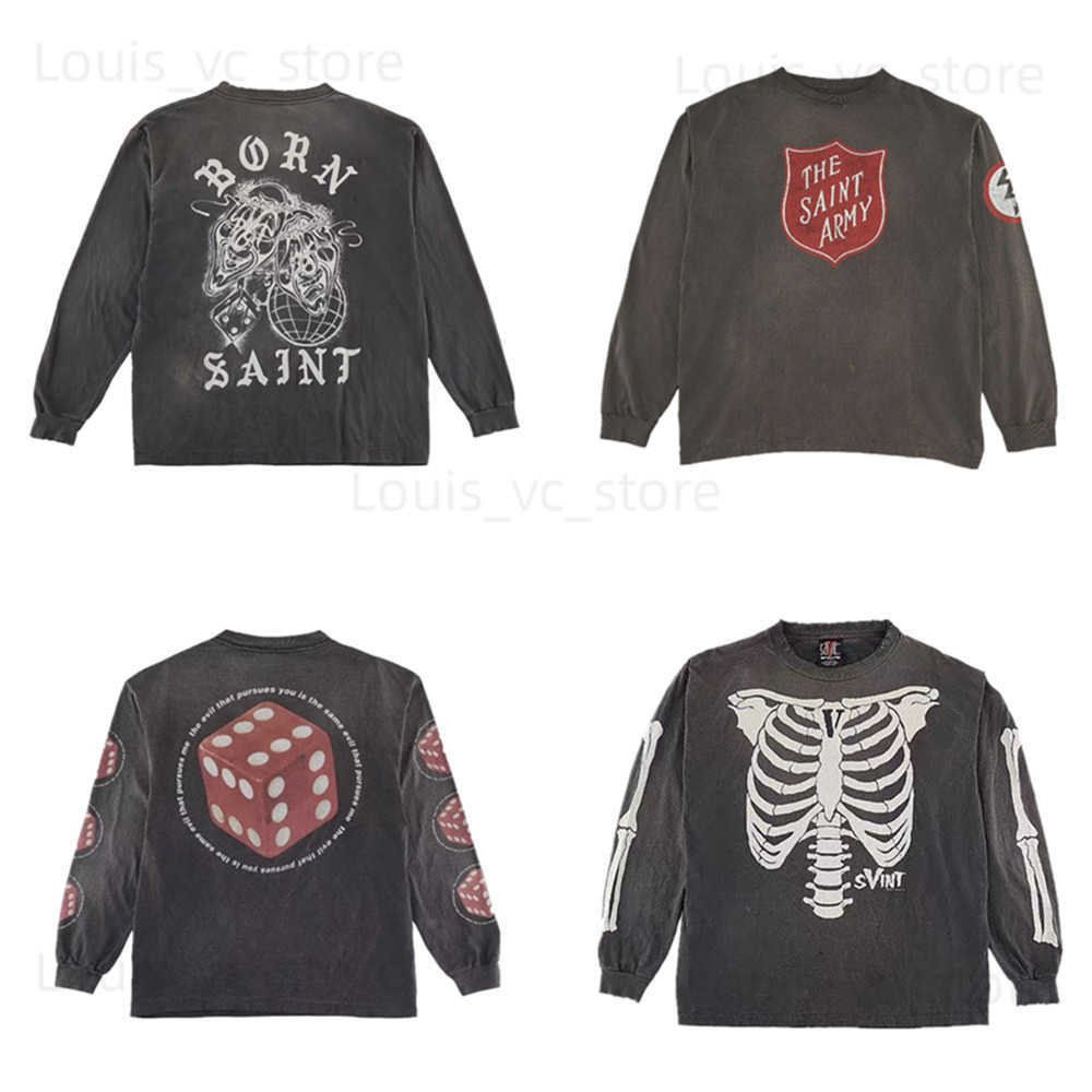 Frog Drift SAINT MICHAEL Streetwear Vintage Clothing Dice Skeleton Printed 100Cotton Oversized Loose Tops Tee T Shirt For Men T230806