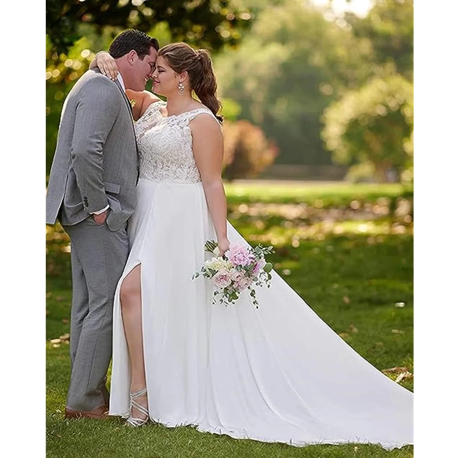 Beach Chiffon Wedding Dress Appliques Simple Dress A-Line Slit Side Vestido De Novia Playa Bridal Gown Lace Up Back Wedding