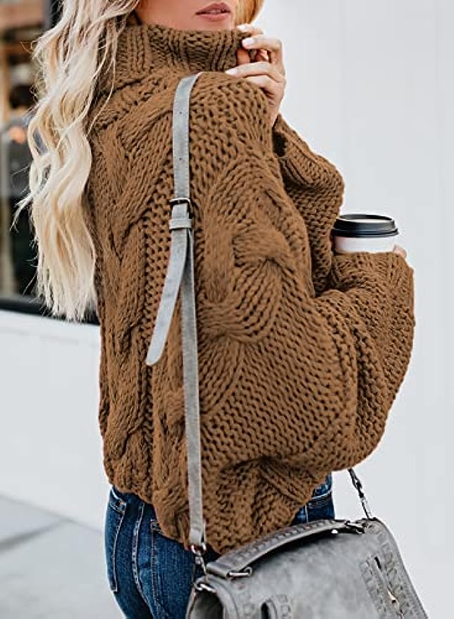 Bridesmaid Dress Womens Turtle Cowl Neck Solid Color Soft Comfy Cable Knit Pullover Sweaters S-2XL 2024