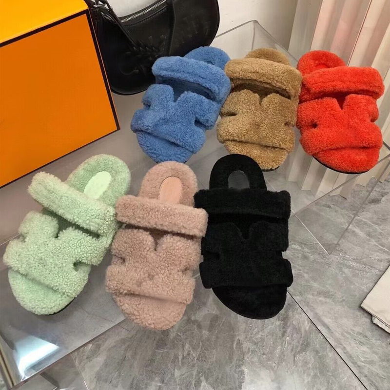 winter slipper fashion Lazy letter Flat bottom Hotel casual Slipper women designer shoes sexy Lady Cartoon Plush slippers keep warm wool flops size 35-41-42 With box