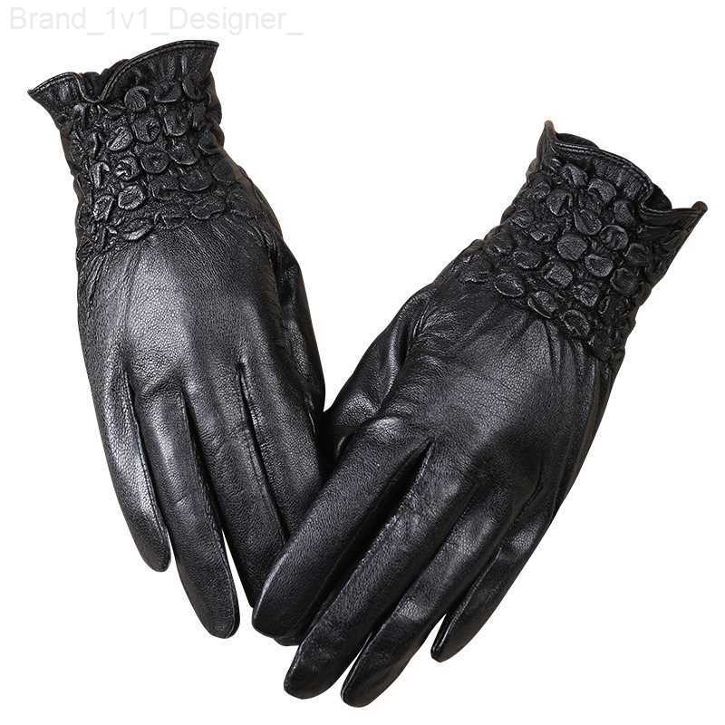 Five Fingers Gloves Women's Leather Gloves Sheepskin Gloves For Ladies Black Genuine Leather Gloves Fashion Womens Gloves 2022 New Style Mittens 