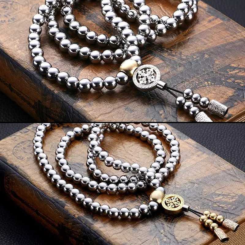 Strands Strings Tactical 10MM Steel Chain Buddha Beads Self Defense Hand Bracelet Necklace EDC Outdoor Tools Self Protection Survival L230806