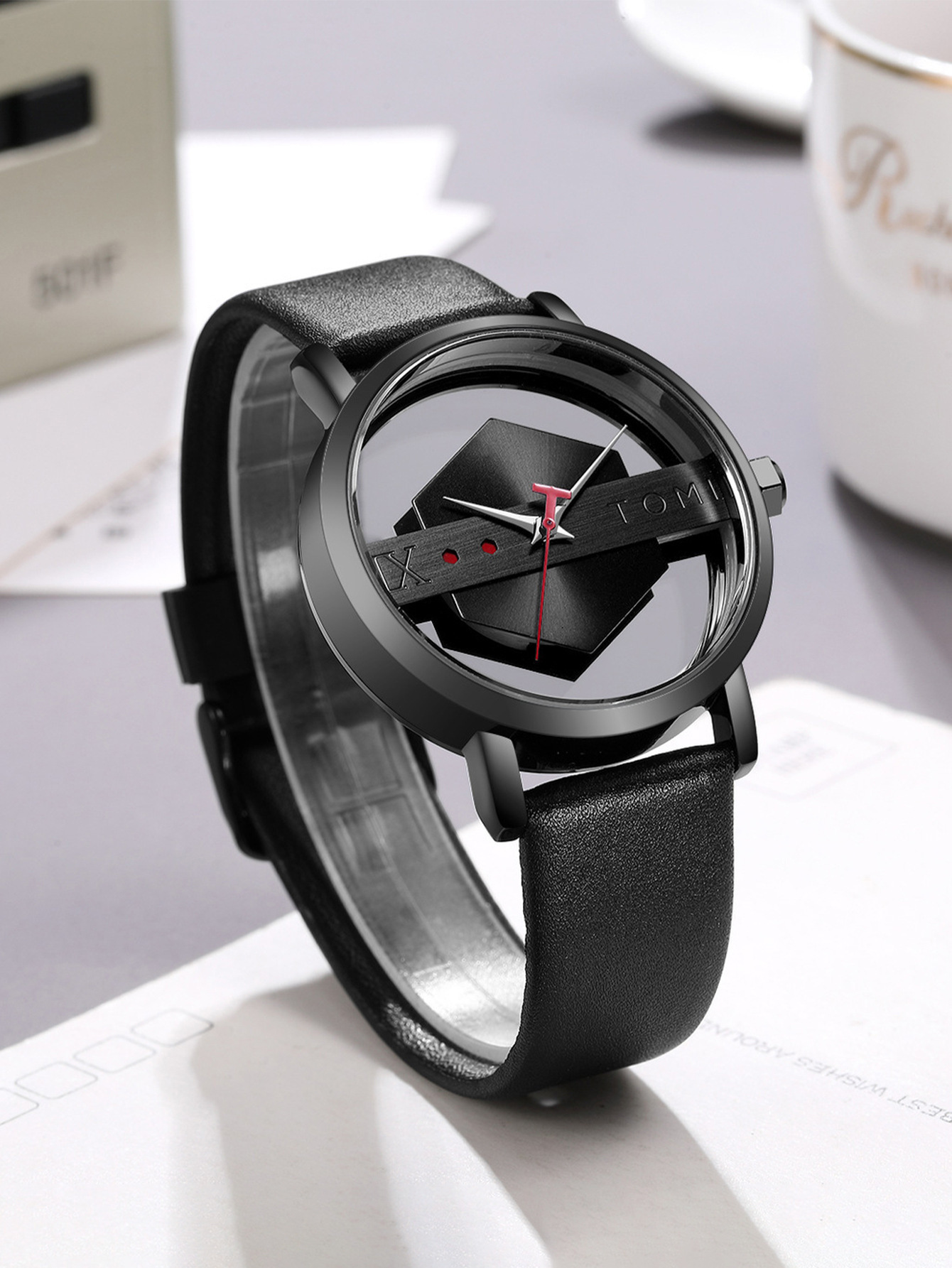 Wristwatches TOMI Creative Watch For Men Stylish Skeleton Dial Half Transparent Wristwatch Unique Women Bracelet Simple reloj hombr 230807
