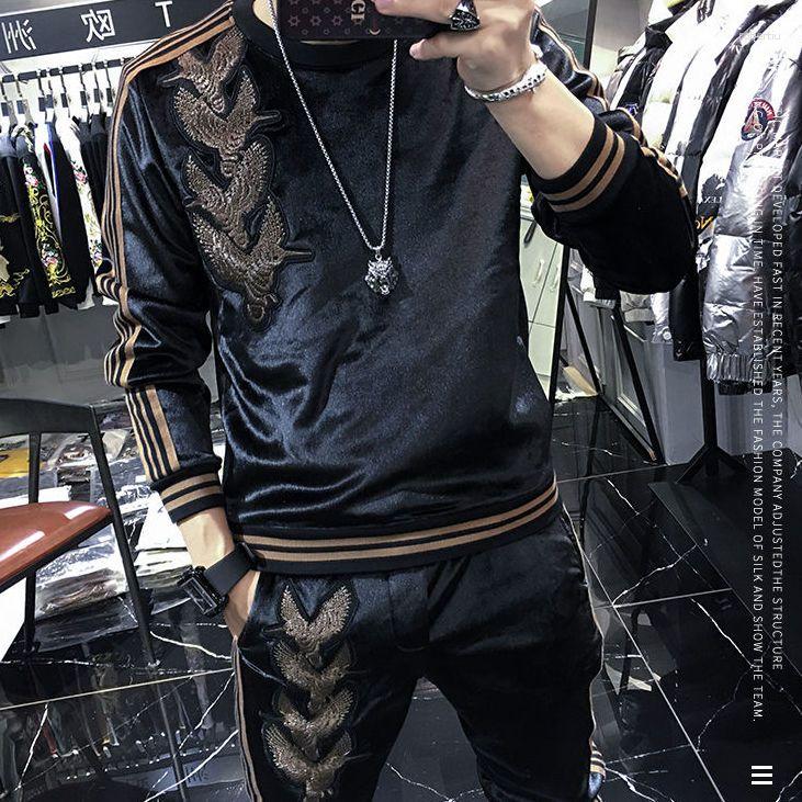 Men's Hoodies Gold Velvet Sports Vests Suit Spring Two-piece Set