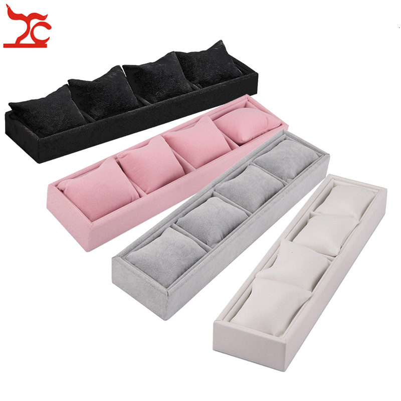 Watch Boxes Cases 4 Grids Watch Jewelry Display Box With Soft Pillow Holder Bracelet Chain Earring Storage Tray Earring Ring Organizer Showcase 230807