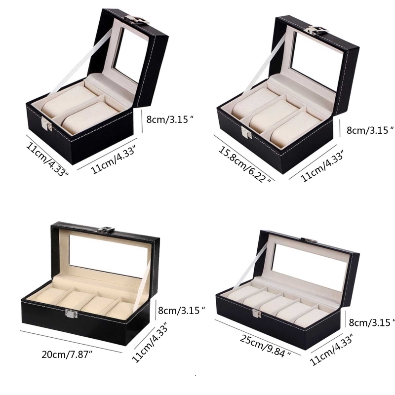 Watch Boxes Cases Watch Box Watch Display Organizer PU Leather Watch Organizer for Large Watches Locking Storage Box Holder Glass Top Dropship 230807