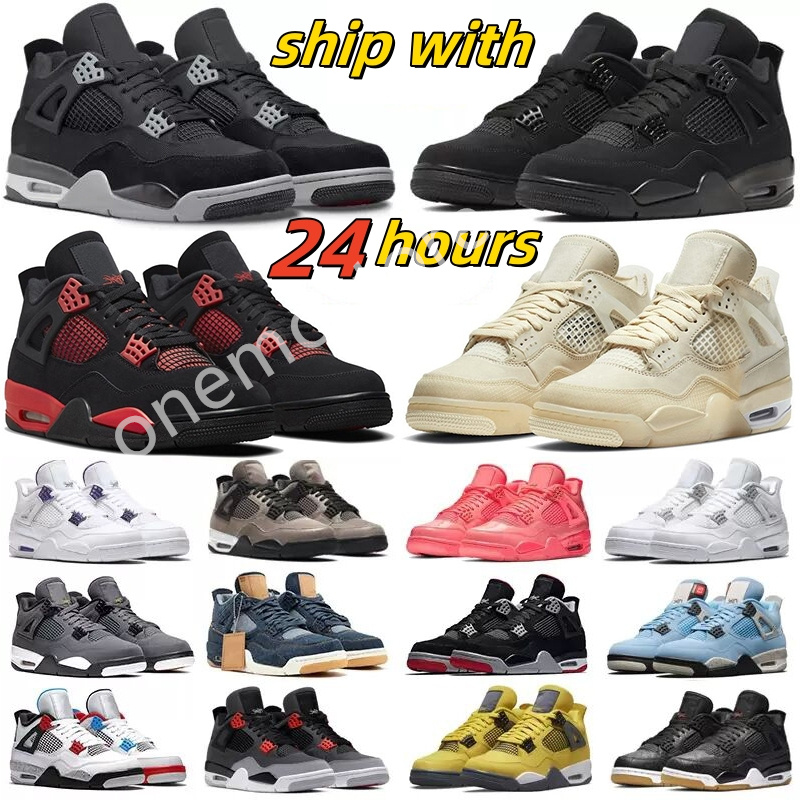 Jumpman 4 4S Basketball Shoes Designer Men Women Outdoor Shoe OG Military Black Canvas Sail Oreo Red Thunder White Cement Cat Bred Runner Sneakers Trainer