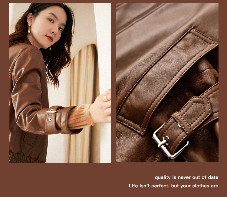 OC4141M4 Genuine Leather Women's Short Coat Autumn/Winter Korean Locomotive Sheepskin Jacket Multi Color Customization