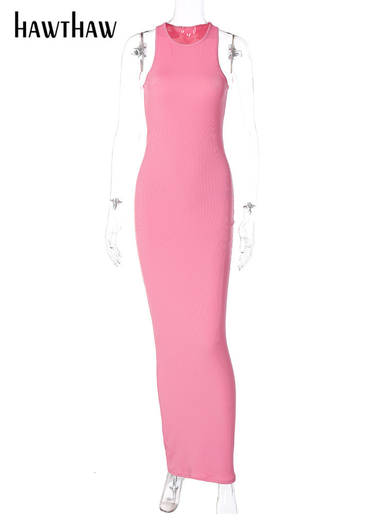 Urban Sexy Dresses Hawthaw Women Fashion Summer Sleeveless Streetwear Bodycon Pink Pencil Long Dress Wholesale Items For Business 230807