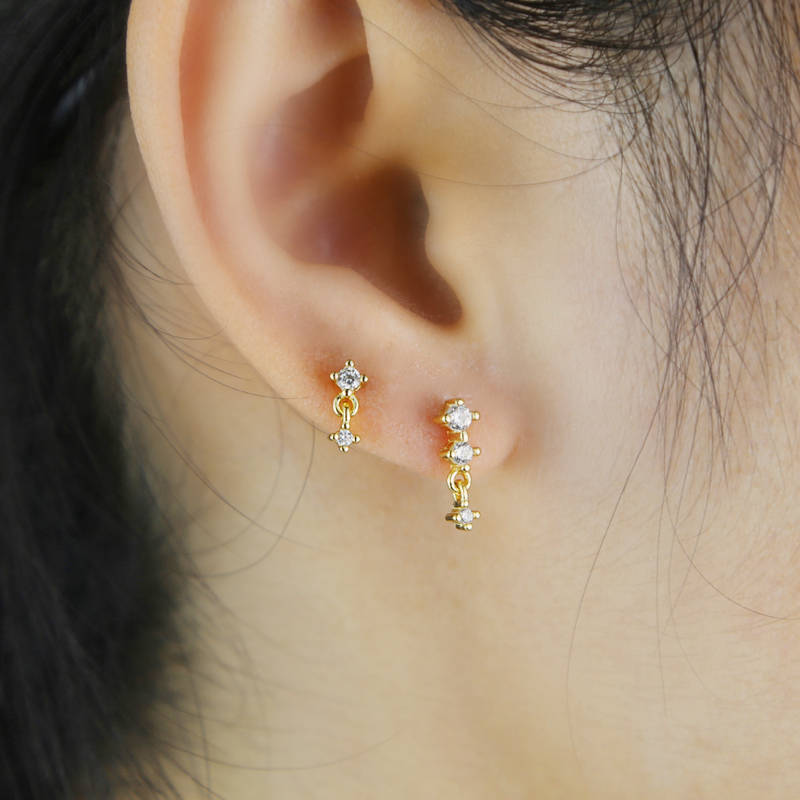 Sterg Sier Iced CZ Dangle Drop Chain Earrings for Women's Party Gift Jewelry