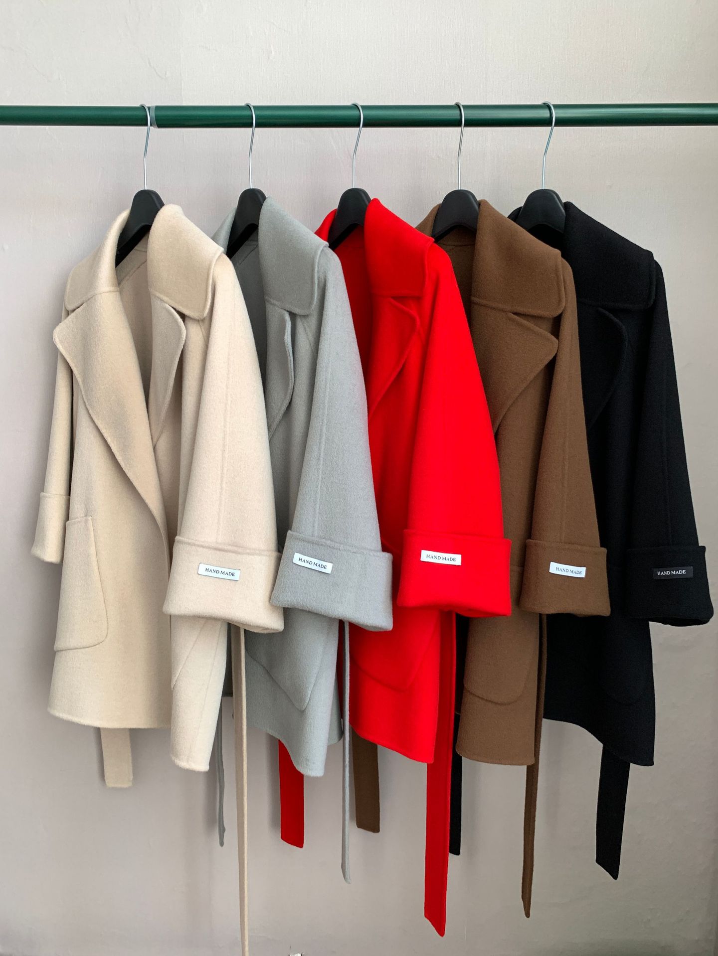 New tt Mid length Polo Collar Pull Sleeve Loose Wide Lace up Double sided Wool Coat Coat Coat