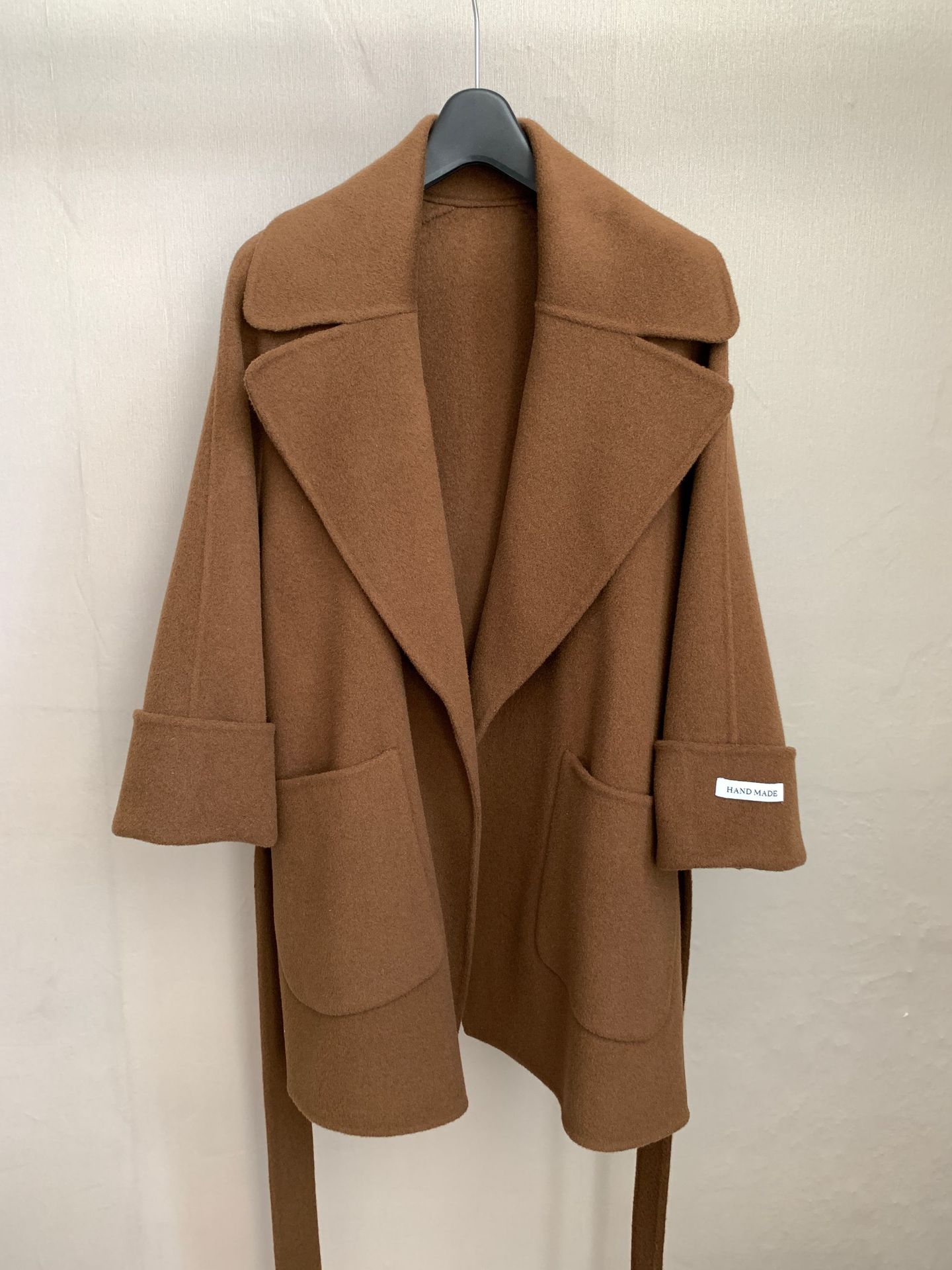 New tt Mid length Polo Collar Pull Sleeve Loose Wide Lace up Double sided Wool Coat Coat Coat