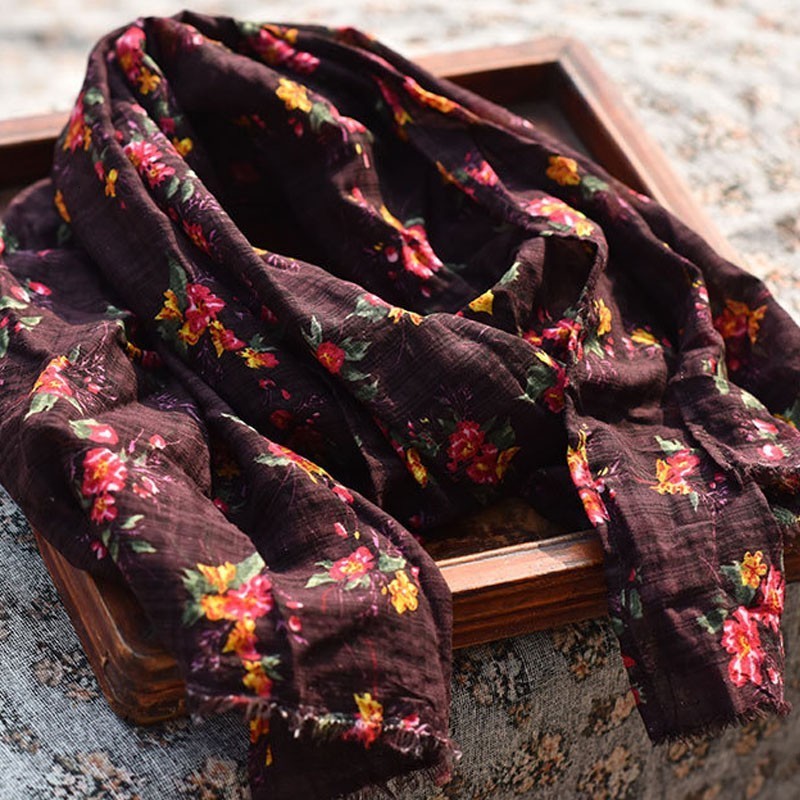 Scarves Johnature Retro Patchwork Print All-match Scarfs Autumn Winter Cotton Linen Comfortable Women Warm Long Fashion Scarf 230807