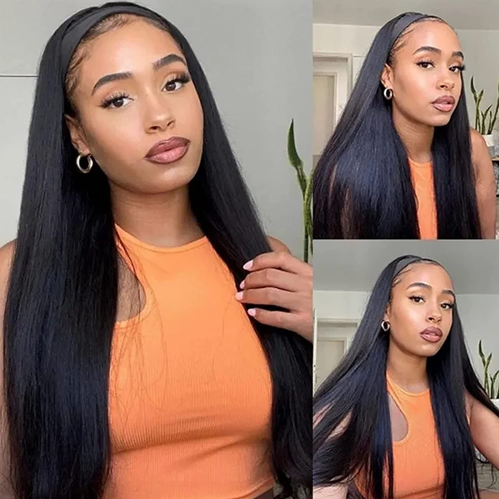 Headband Wig Bone Straight Glueless Full hine Made Peruvian Human Hair Wigs for Black Women Easy To Go 180%
