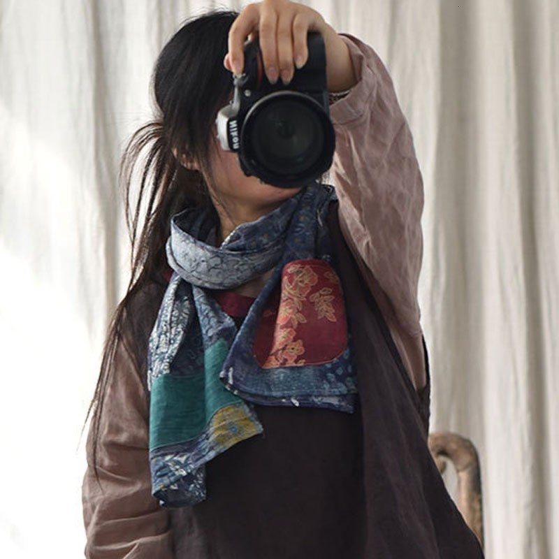 Scarves Johnature Retro Patchwork Print All-match Scarfs Autumn Winter Cotton Linen Comfortable Women Warm Long Fashion Scarf 230807