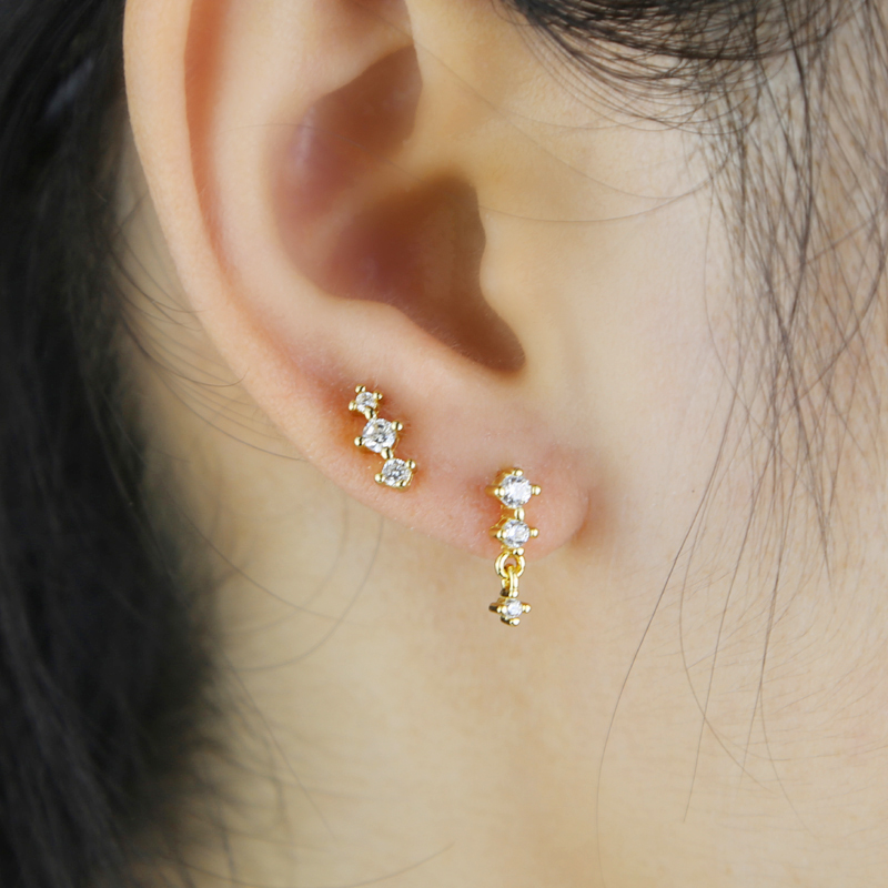 Sterg Sier Iced CZ Dangle Drop Chain Earrings for Women's Party Gift Jewelry