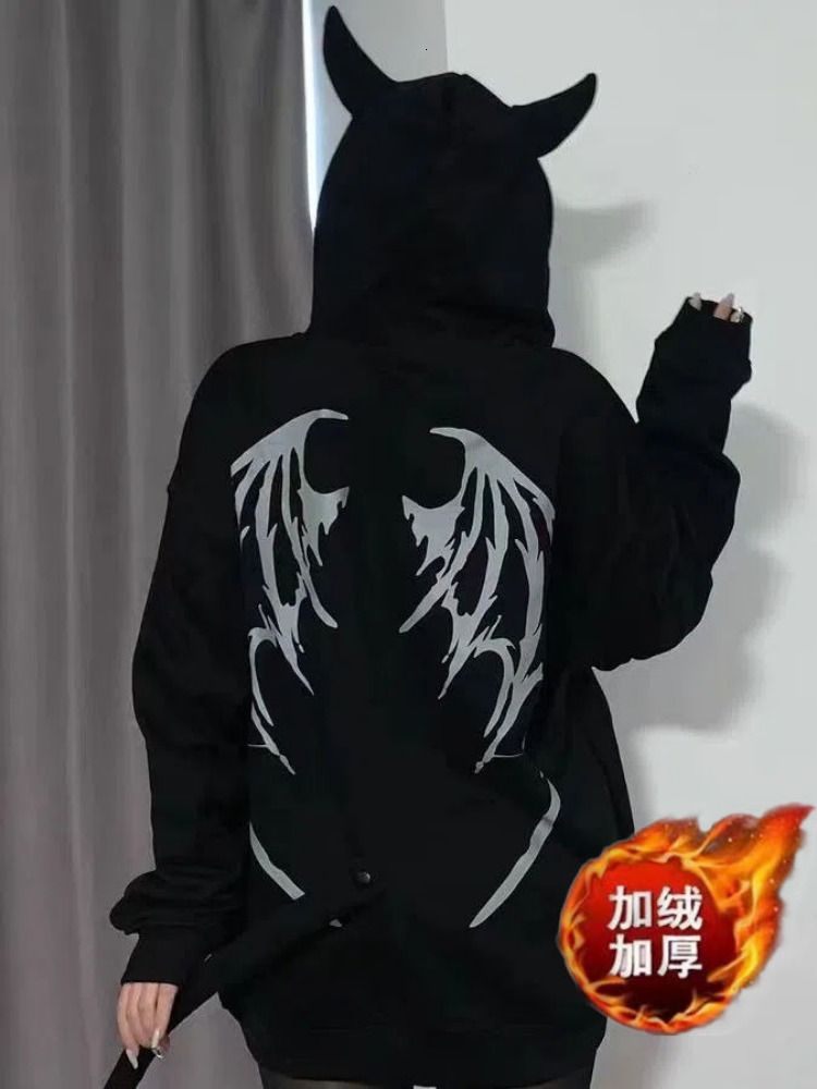 Women's Hoodies Sweatshirts NiceMix Women Hoodie Cartoon Devil Cowhorn American Retro Pullover Couple Fashion Punk Coat Japanese Hip Hop Streetwe