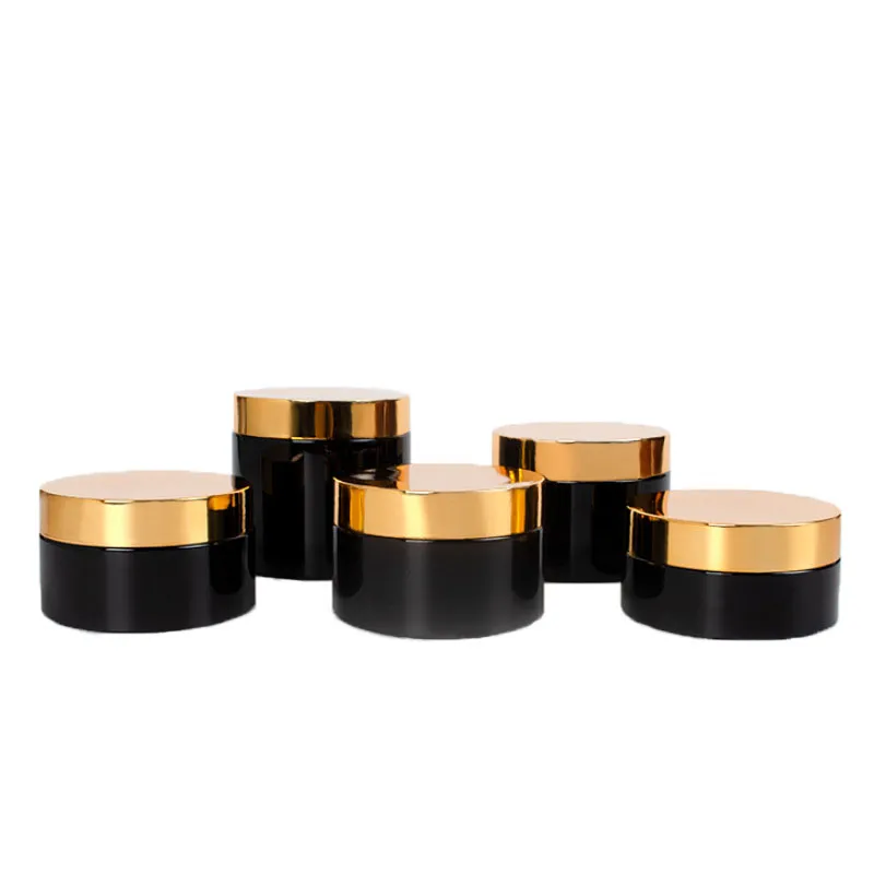 wholesale Black Cosmetic Jars with Gold Lids PET Plastic Food Jar BPA Free Refillable Containers for Cream Body Butters Sugar Scrub LL