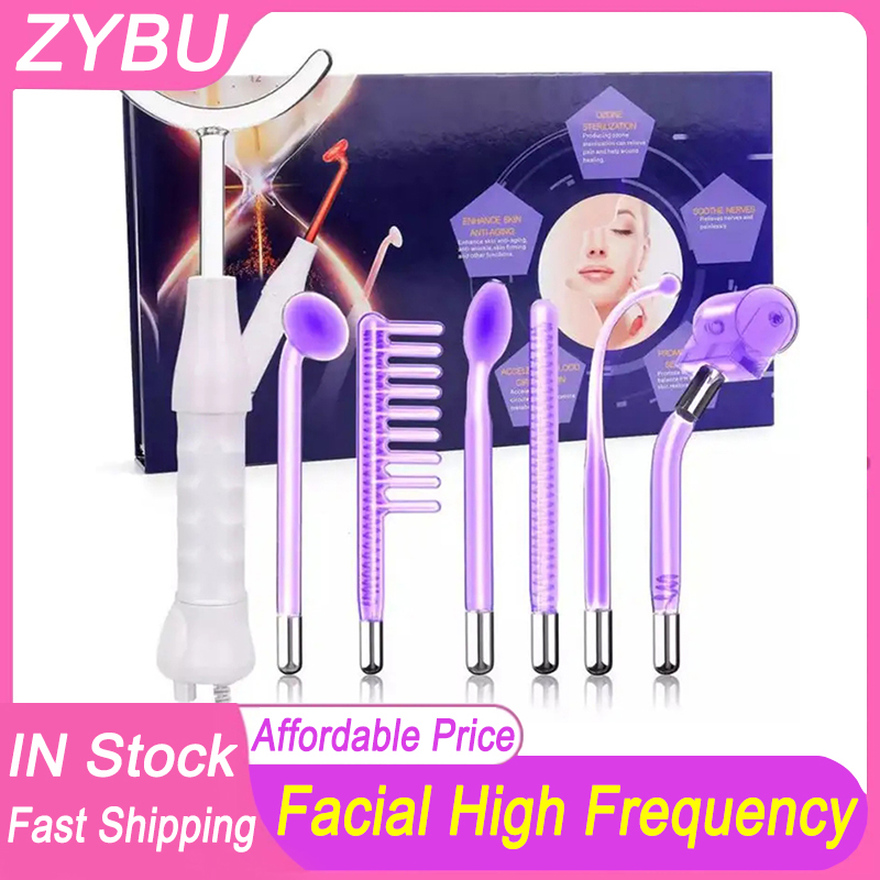 7in1 Electrode Glass Tube High Frequency Facial Machine Spot Acne Wand Home Use Spa High Frequency Face Skin Care Electrotherapy