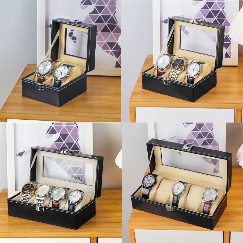 Watch Boxes Cases Watch Box Watch Display Organizer PU Leather Watch Organizer for Large Watches Locking Storage Box Holder Glass Top Dropship 230807