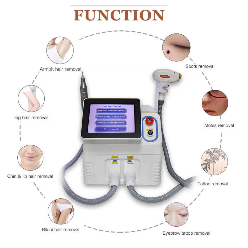 2023 Picosecond Tattoo Hair Removal Diode 808 Diode Laser and Pico 2in1 Beauty Equipment