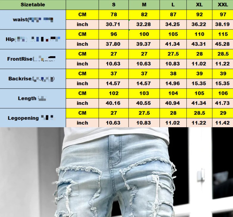 Men's Jeans Regular Fit Stacked Patch Distressed Destroyed Straight Denim Pants Streetwear Clothes Casual Jean