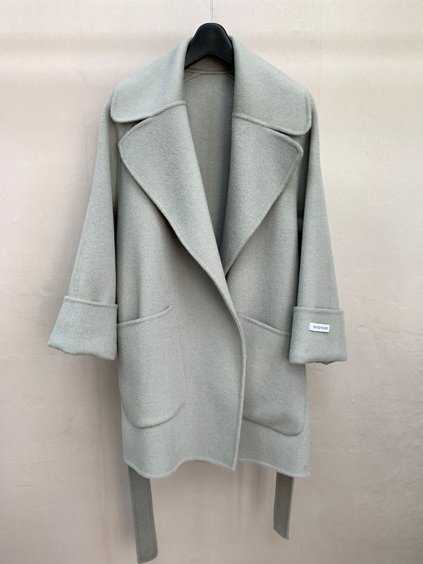 New tt Mid length Polo Collar Pull Sleeve Loose Wide Lace up Double sided Wool Coat Coat Coat
