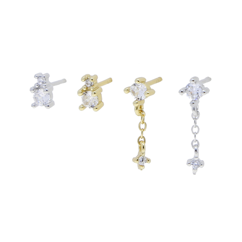 Sterg Sier Iced CZ Dangle Drop Chain Earrings for Women's Party Gift Jewelry