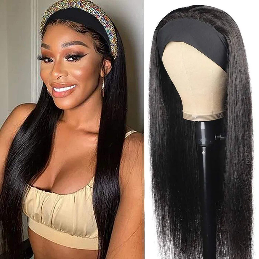 Headband Wig Bone Straight Glueless Full hine Made Peruvian Human Hair Wigs for Black Women Easy To Go 180%