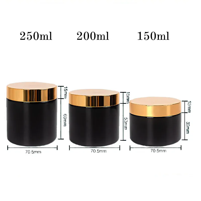 wholesale Black Cosmetic Jars with Gold Lids PET Plastic Food Jar BPA Free Refillable Containers for Cream Body Butters Sugar Scrub LL