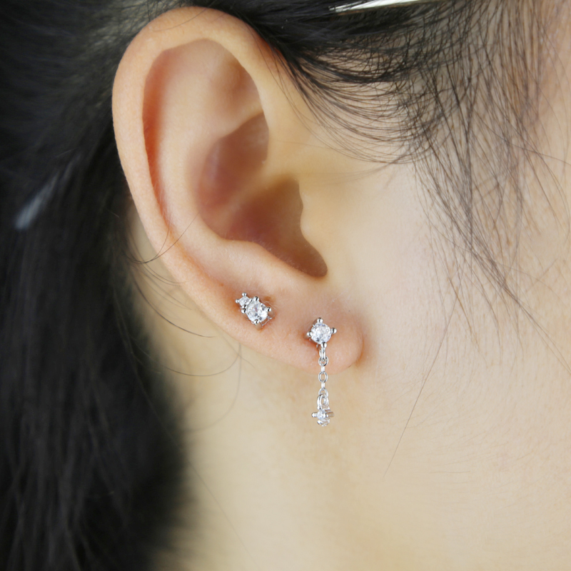 Sterg Sier Iced CZ Dangle Drop Chain Earrings for Women's Party Gift Jewelry