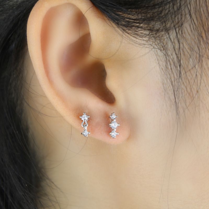 Sterg Sier Iced CZ Dangle Drop Chain Earrings for Women's Party Gift Jewelry