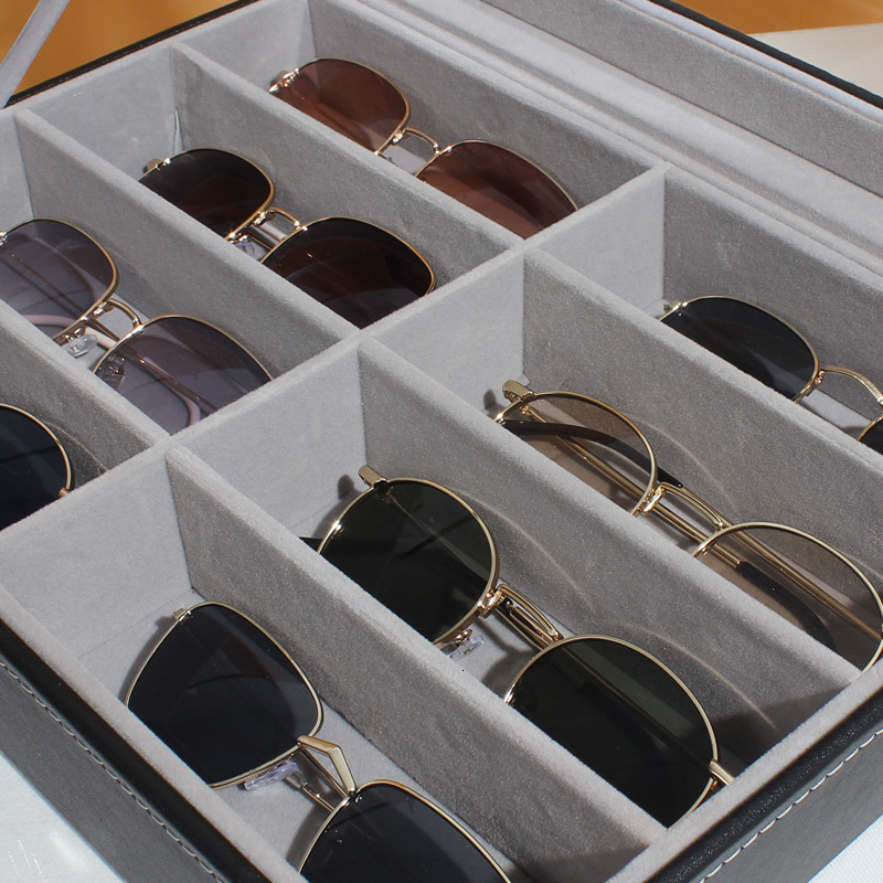Sunglasses Cases Portable Sunglasses Organizer Multi-slot Display Simple Travel Sun Glasses Case Leather Storage Organizer Glasses Storage Box 230807