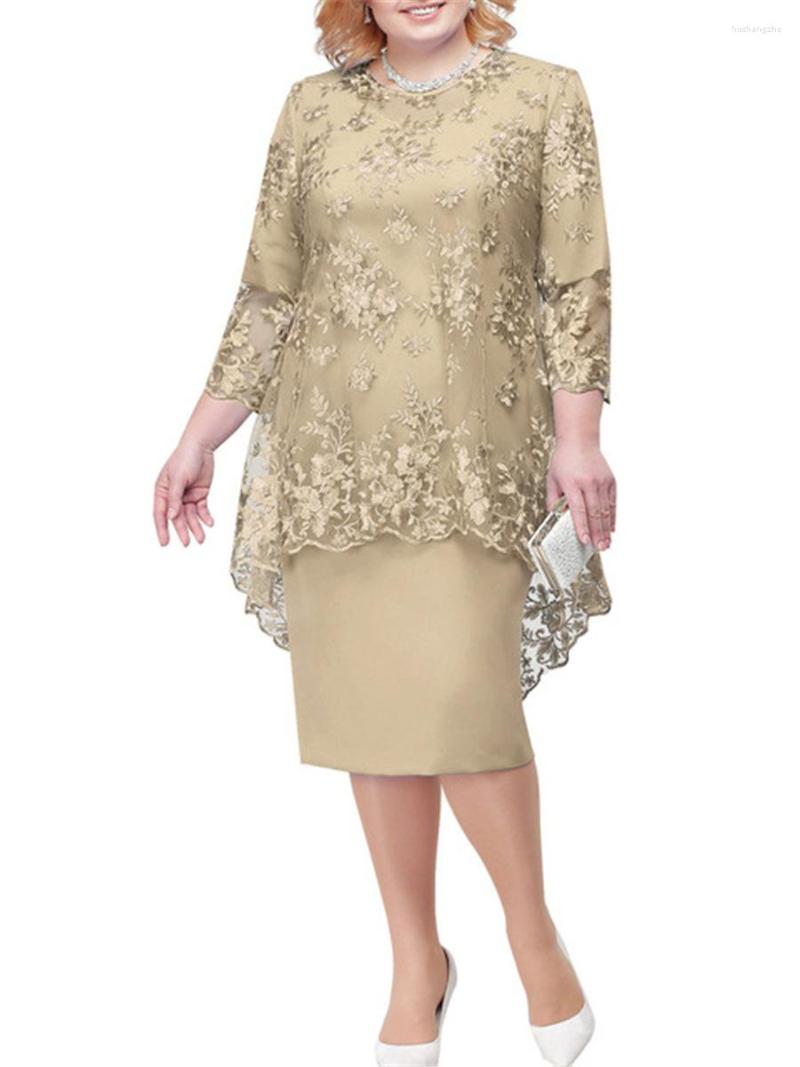 Casual Dresses European And American Dress Womens Evening Lace Embroidery Two Piece Set Temperament Commuter Fit