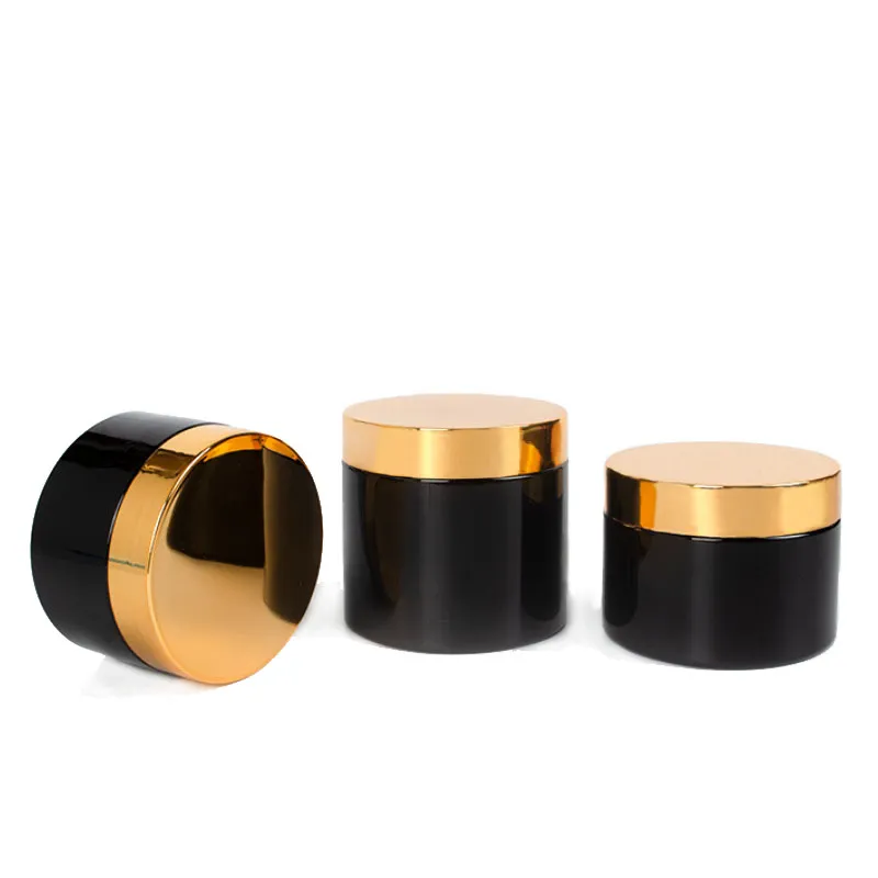 wholesale Black Cosmetic Jars with Gold Lids PET Plastic Food Jar BPA Free Refillable Containers for Cream Body Butters Sugar Scrub LL