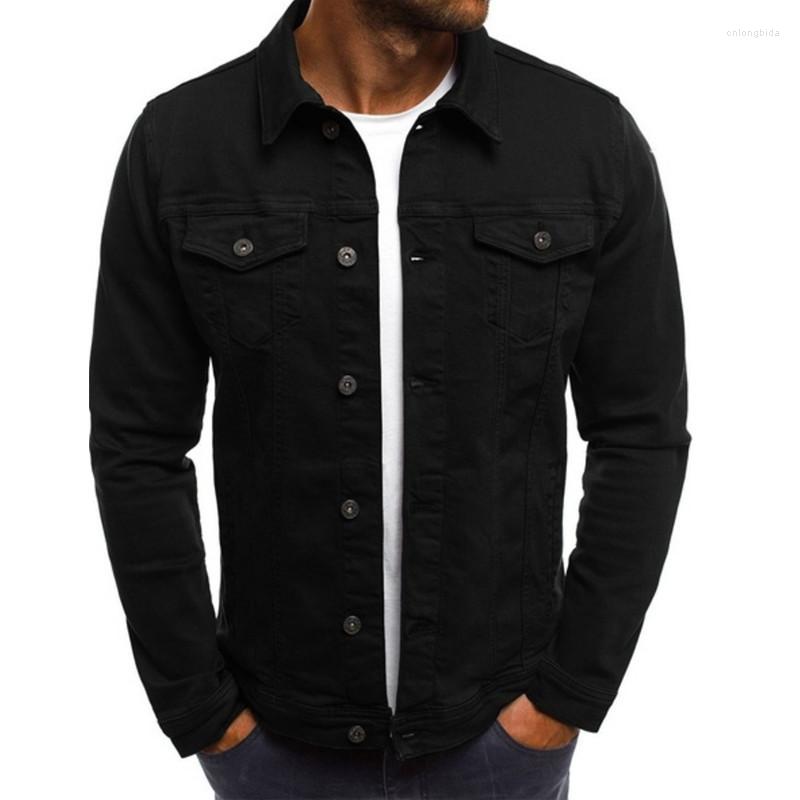 Men's Jackets Men Denim Casual Solid Color Lapel Single Breasted Blue Jeans Jacket Spring Autumn Slim Fit Cotton Outwear