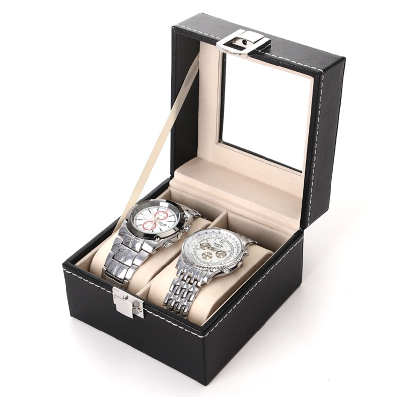 Watch Boxes Cases Watch Box Watch Display Organizer PU Leather Watch Organizer for Large Watches Locking Storage Box Holder Glass Top Dropship 230807