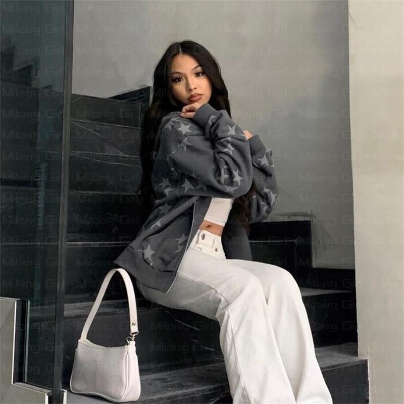 Women's Hoodies Sweatshirts vintage Fashion star graphic fairy grunge Men Women Long-sleeved Zip Hoodie Jacket OverSize Streetwear Y2K clothes em