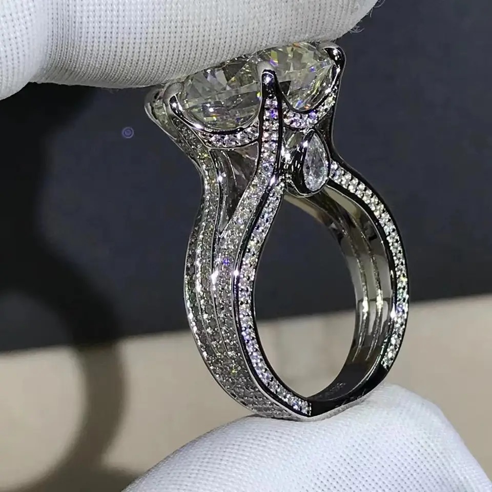 10ct Choucong Brand Wedding Rings Luxury Jewelry Real 100% 925 Sterling Silver Round Cut Moissanite Diamond Zircon Party Eternity Women Bridal Ring Gi