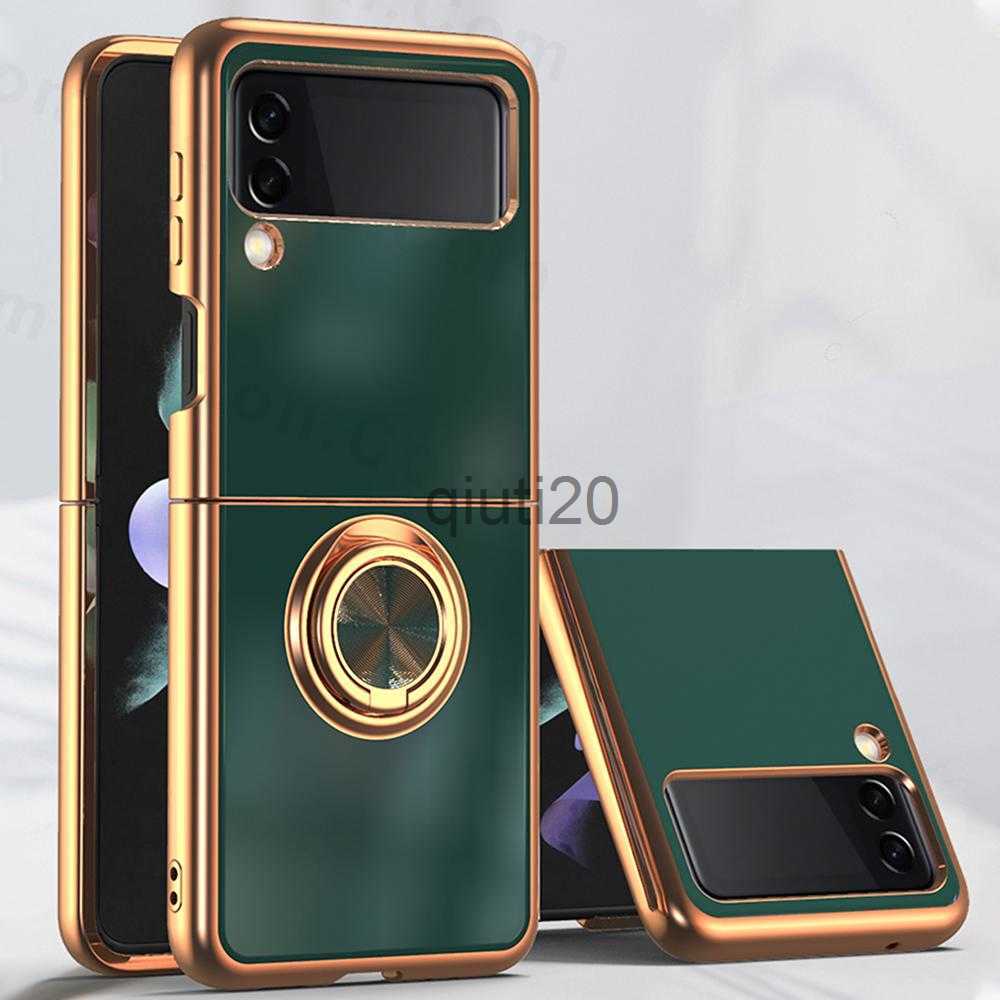 Cell Phone Cases luxury Suitable for SAMSUNG Galaxy Z Flip 3 5G Electroplated ring car magnetic protective cover Z Flip 4 Flip4 mobile phone case