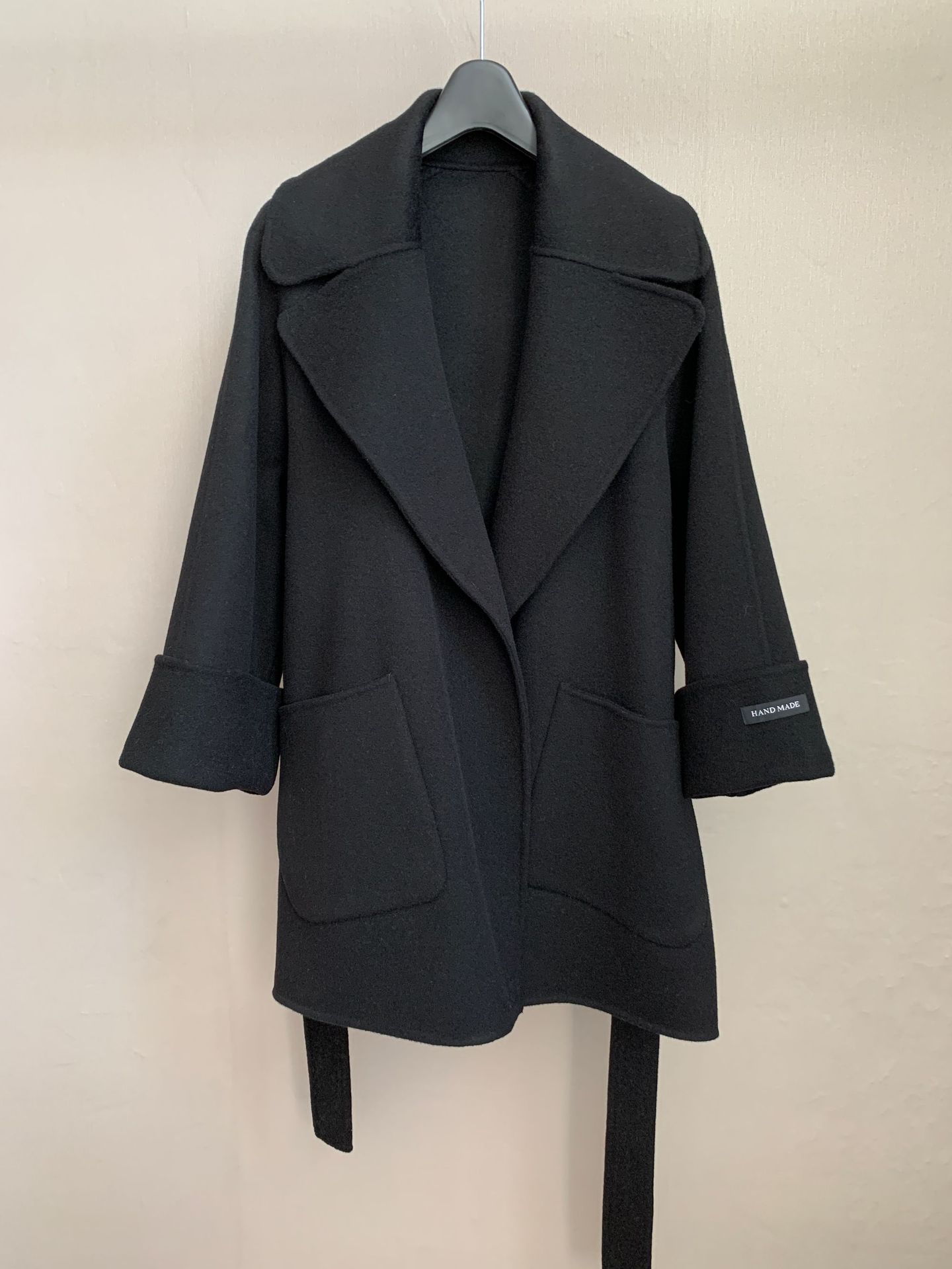 New tt Mid length Polo Collar Pull Sleeve Loose Wide Lace up Double sided Wool Coat Coat Coat