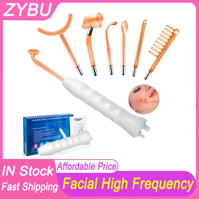 7 Glass Tubes High Frequency Electrode Wand Machine Handheld Skin Tightening Acne Spot Wrinkles Remover Beauty Therapy Puffy Eyes Facial Care Rejuvena