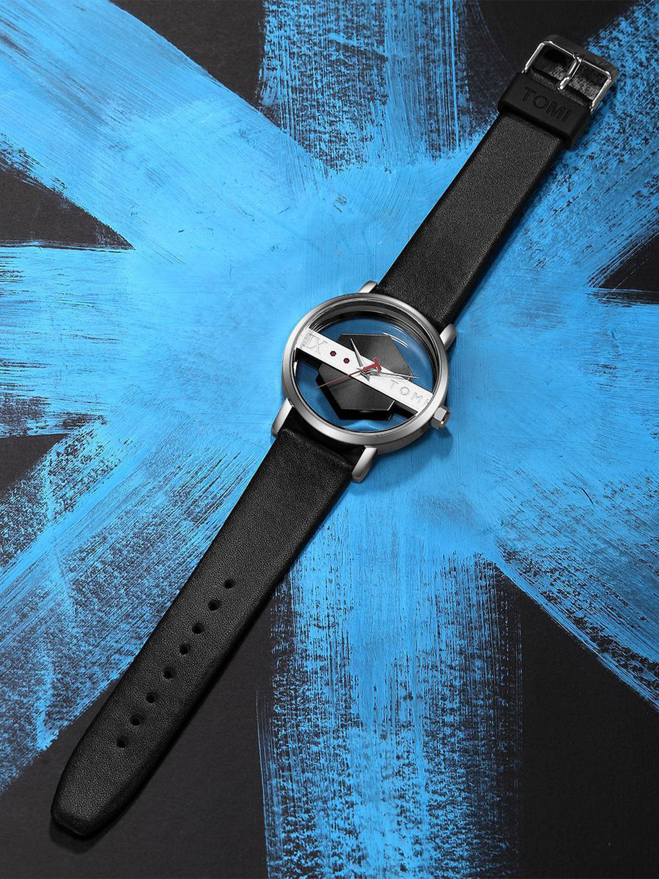 Wristwatches TOMI Creative Watch For Men Stylish Skeleton Dial Half Transparent Wristwatch Unique Women Bracelet Simple reloj hombr 230807