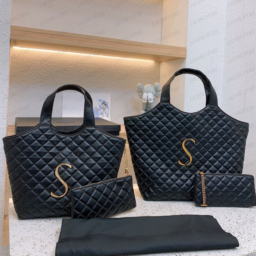 2PCS Women Totes Handbags Purse Check Large Capacity Shopping Shoulder Bags Designer Brand Metallic Oversize Letters with Wallet Top Quality
