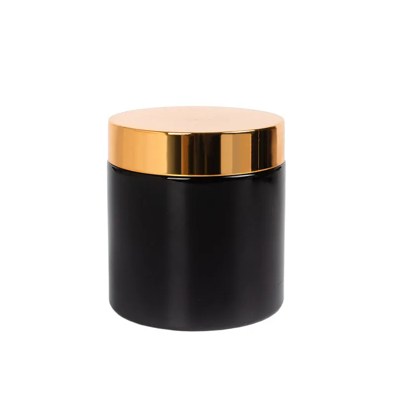 wholesale Black Cosmetic Jars with Gold Lids PET Plastic Food Jar BPA Free Refillable Containers for Cream Body Butters Sugar Scrub LL