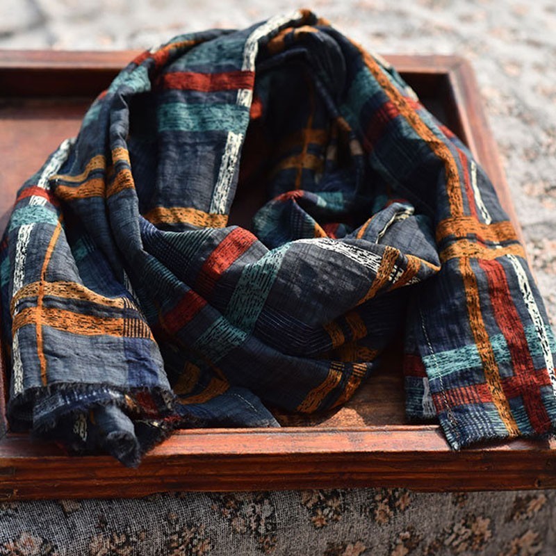 Scarves Johnature Retro Patchwork Print All-match Scarfs Autumn Winter Cotton Linen Comfortable Women Warm Long Fashion Scarf 230807
